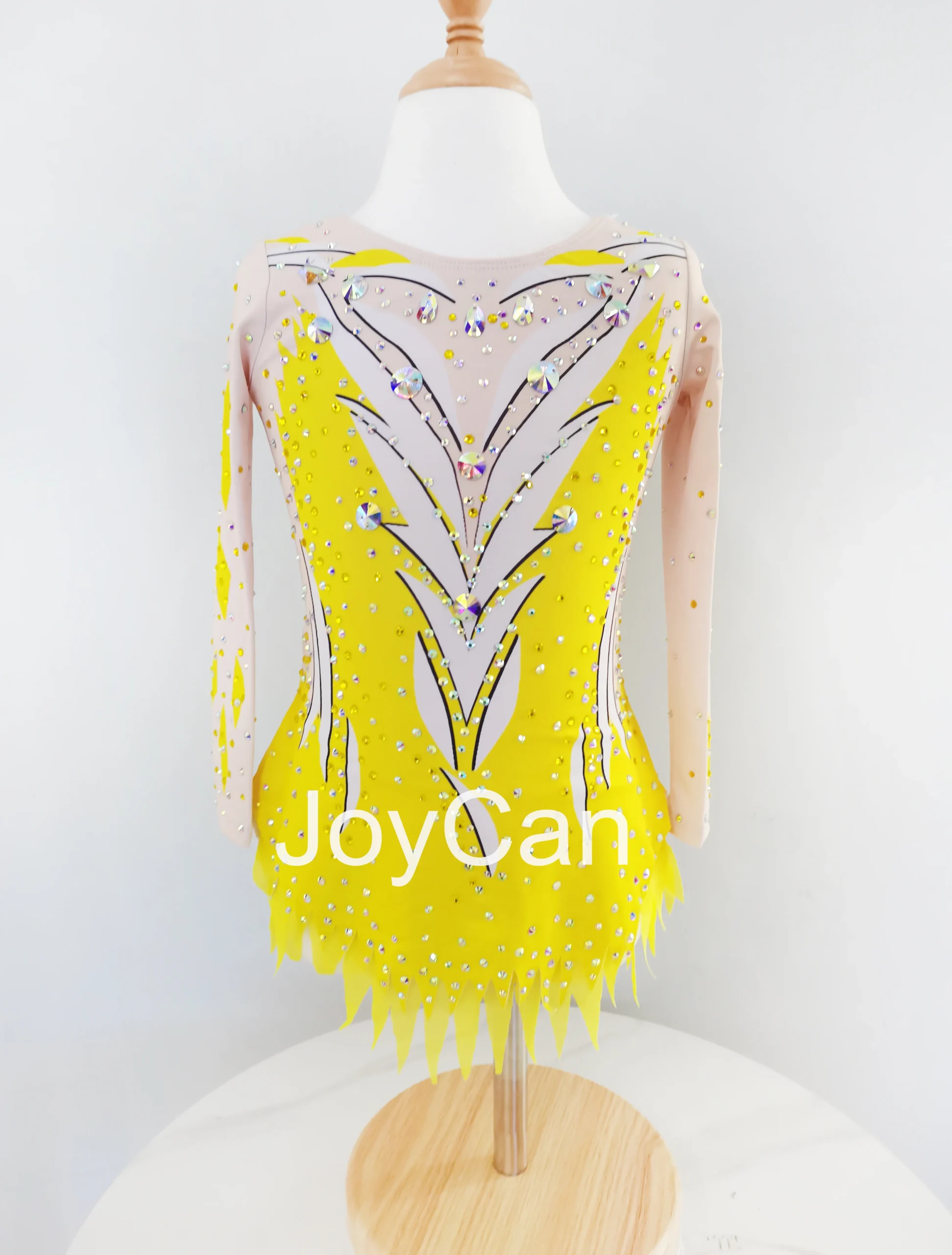 JoyCan Rhthmic Gymnastics Leotards Girls Women Yellow Spandex Elegant Dance Wear for Competitiion