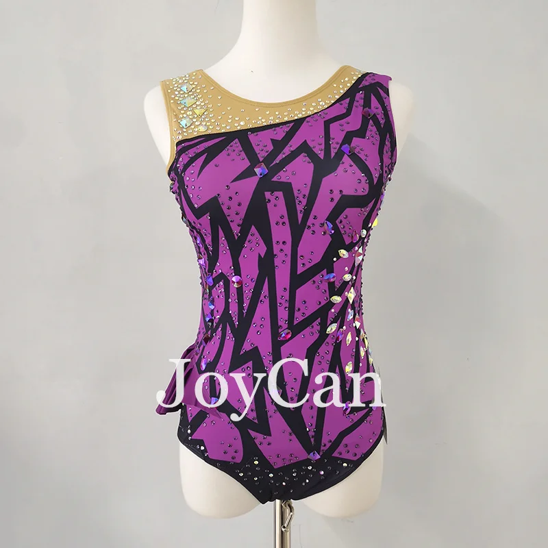 JoyCan Rhthmic Gymnastics Leotards Girls Women Purple Spandex Elegant Dance Wear for Competitiion