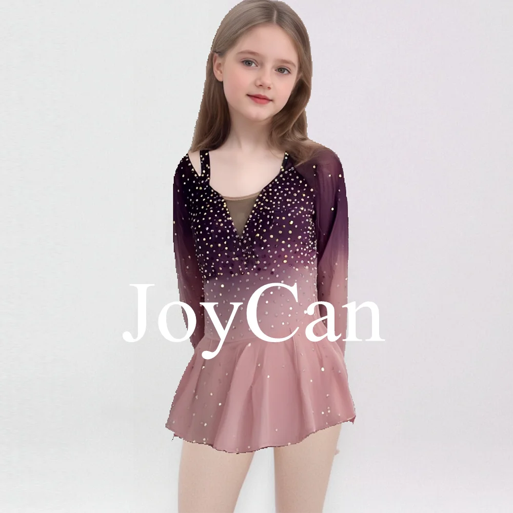 JoyCan Ice Figure  Skating  Dress Girls Purple Spandex Stretchy Mesh Competition Dance Wear Customized