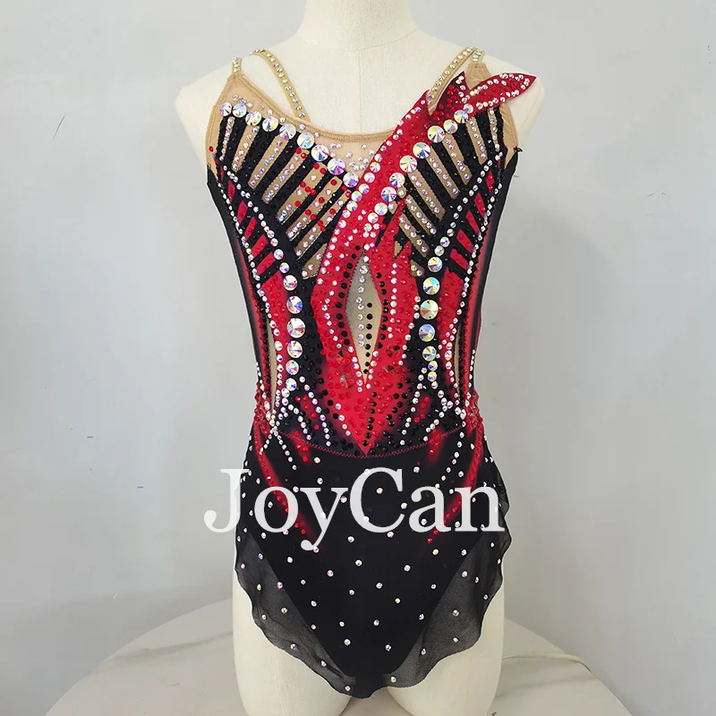 JoyCan Rhthmic Gymnastics Leotards Girls Women Red Black Spandex Elegant Dance Wear for Competitiion