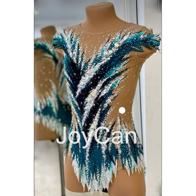 JoyCan Rhthmic Gymnastics Leotards Girls Women Blue Spandex Elegant Dance Wear for Competitiion