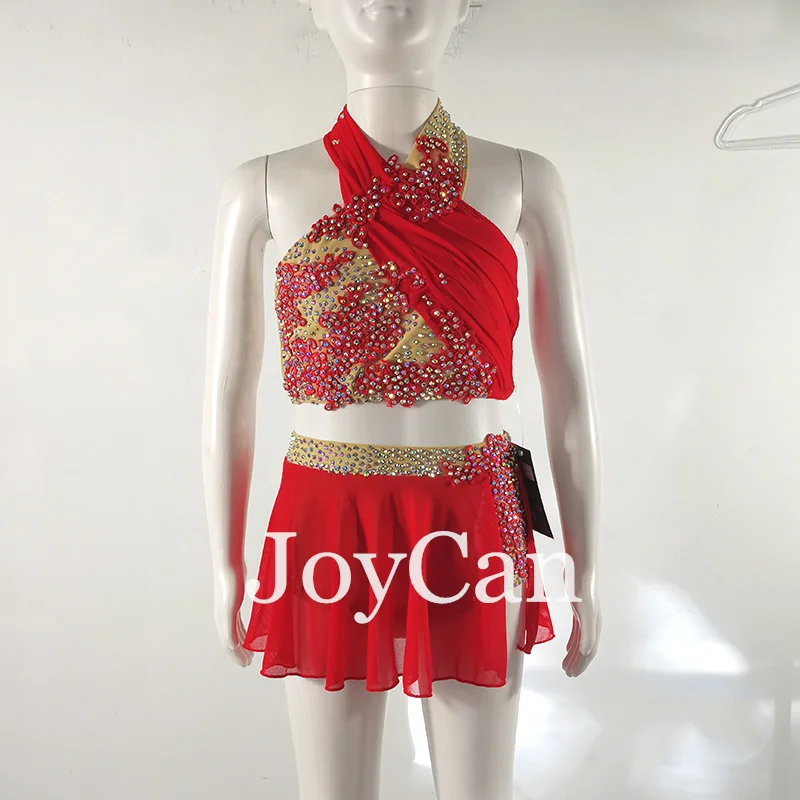 JoyCan Lyrical Dance Dress Red Jazz Dance Costume Pole Dancing Clothes Girl Performance Training