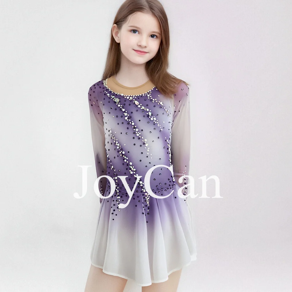 JoyCan Figure skating dress Girls Women Purple Spandex Elegant Dance Wear for Competitiion