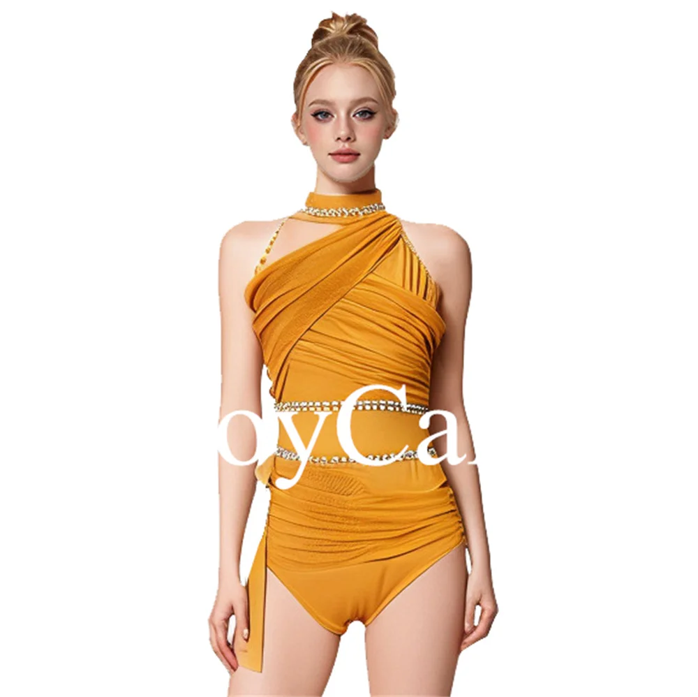 JoyCan Lyrical Dance Dress Gold Jazz Dance Costume Pole Dancing Clothes Girl Performance Training