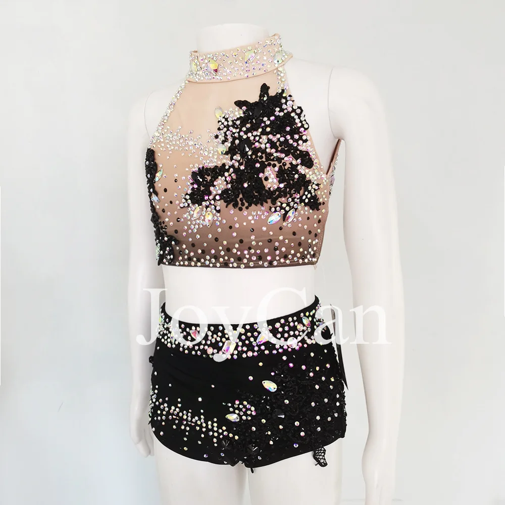 JoyCan Lyrical Dance Dress Black Jazz Dance Costume Pole Dancing Clothes Girl Performance Training