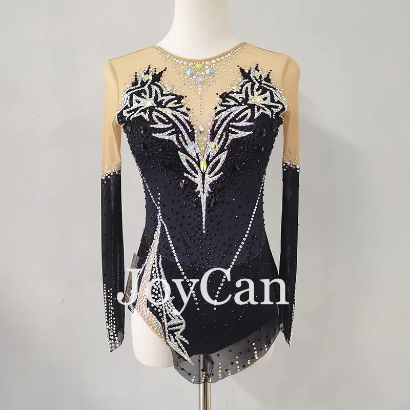 JoyCan Rhthmic Gymnastics Leotards Girls Women Black Spandex Elegant Dance Wear for Competitiion