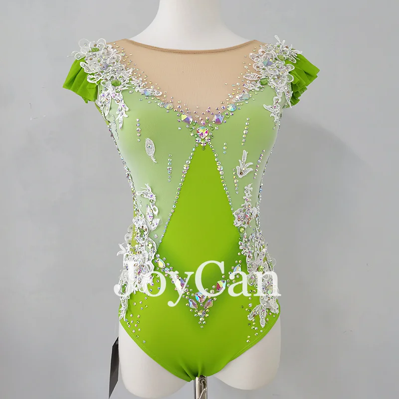 JoyCan Rhthmic Gymnastics Leotards Girls Women Green Spandex Elegant Dance Wear for Competitiion