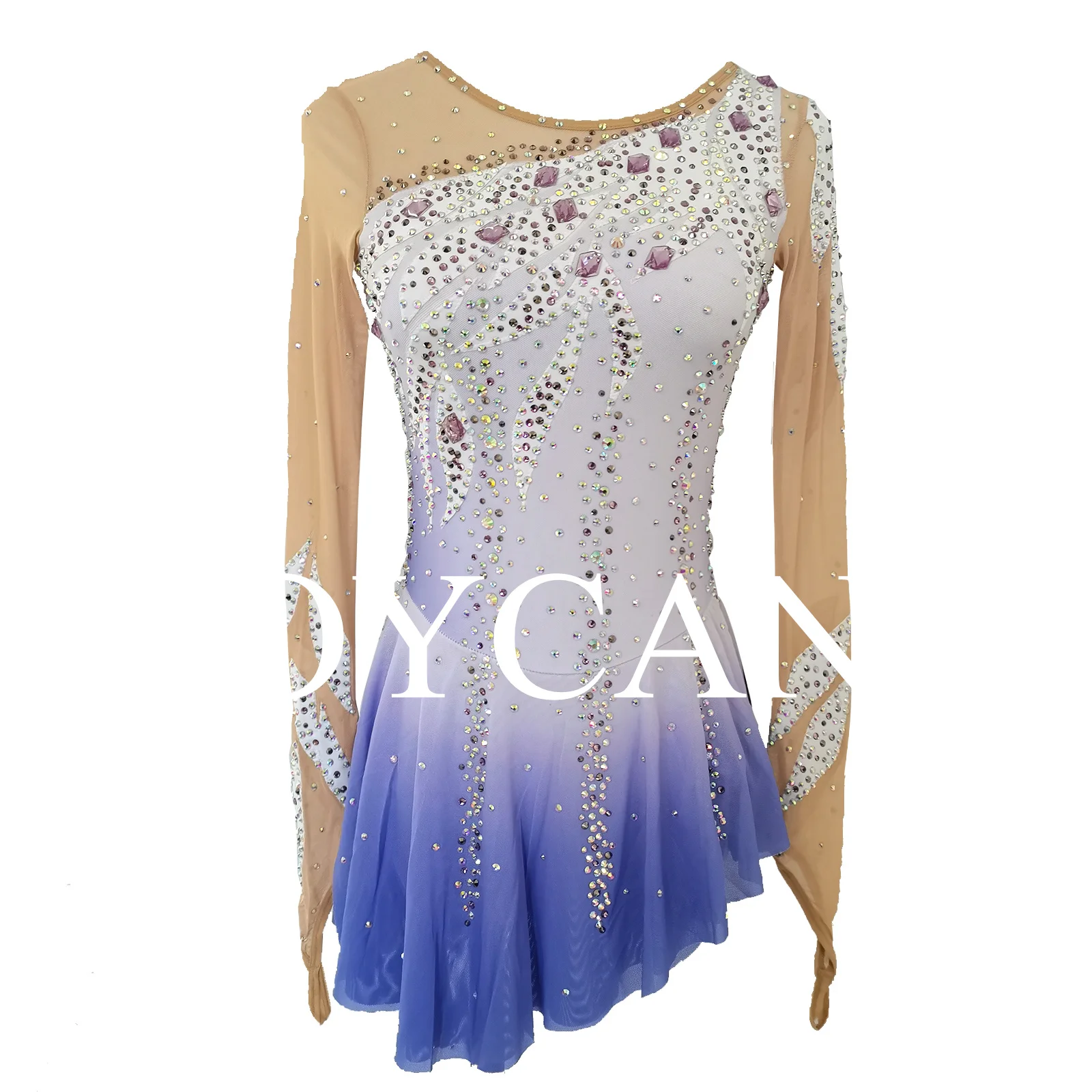 JoyCan Ice Figure Skating Dress Girls Blue Spandex Stretchy Competition Dance Wear Customized