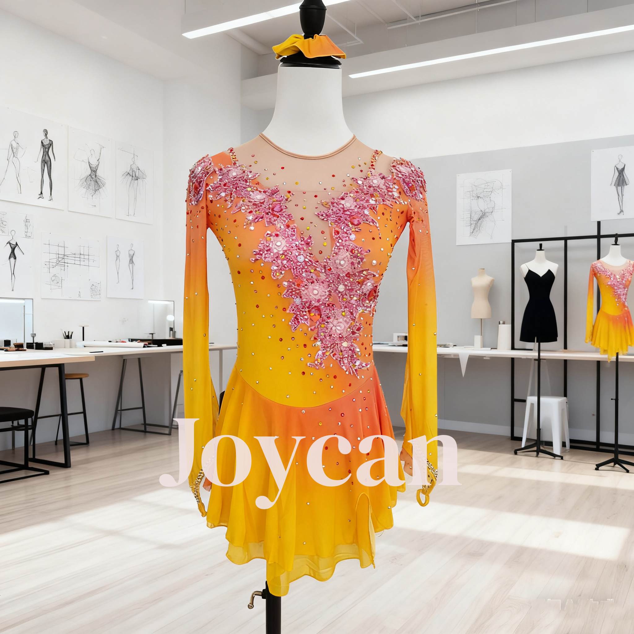 JoyCan Figure Skating Dress Girl's Diamond Long Sleeves